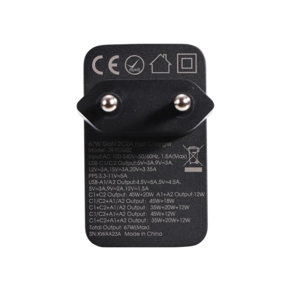 Joyroom GaN charger 67W 4 ports (2x USB, 2x USB C) black (TCG02) + USB C - USB C cable 100W 1.2meng