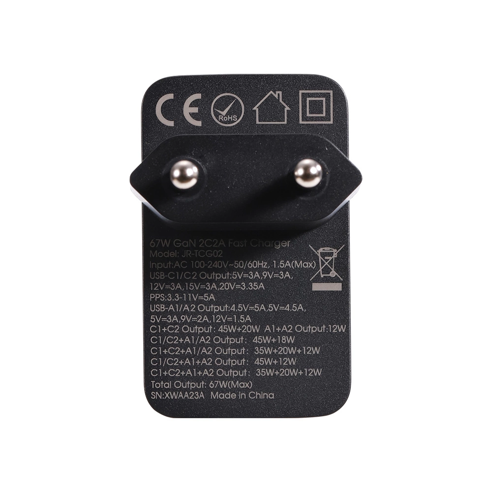 Joyroom GaN charger 67W 4 ports (2x USB, 2x USB C) black (TCG02) + USB C - USB C cable 100W 1.2meng