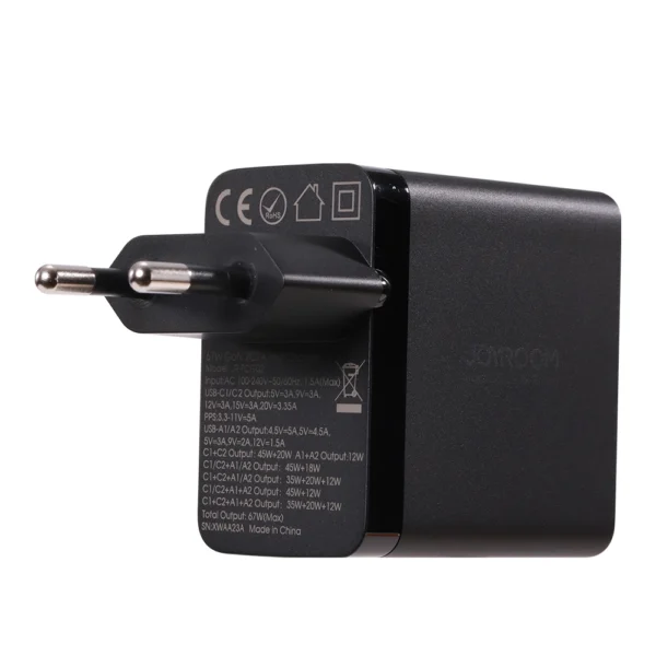 Joyroom GaN charger 67W 4 ports (2x USB, 2x USB C) black (TCG02) + USB C - USB C cable 100W 1.2meng