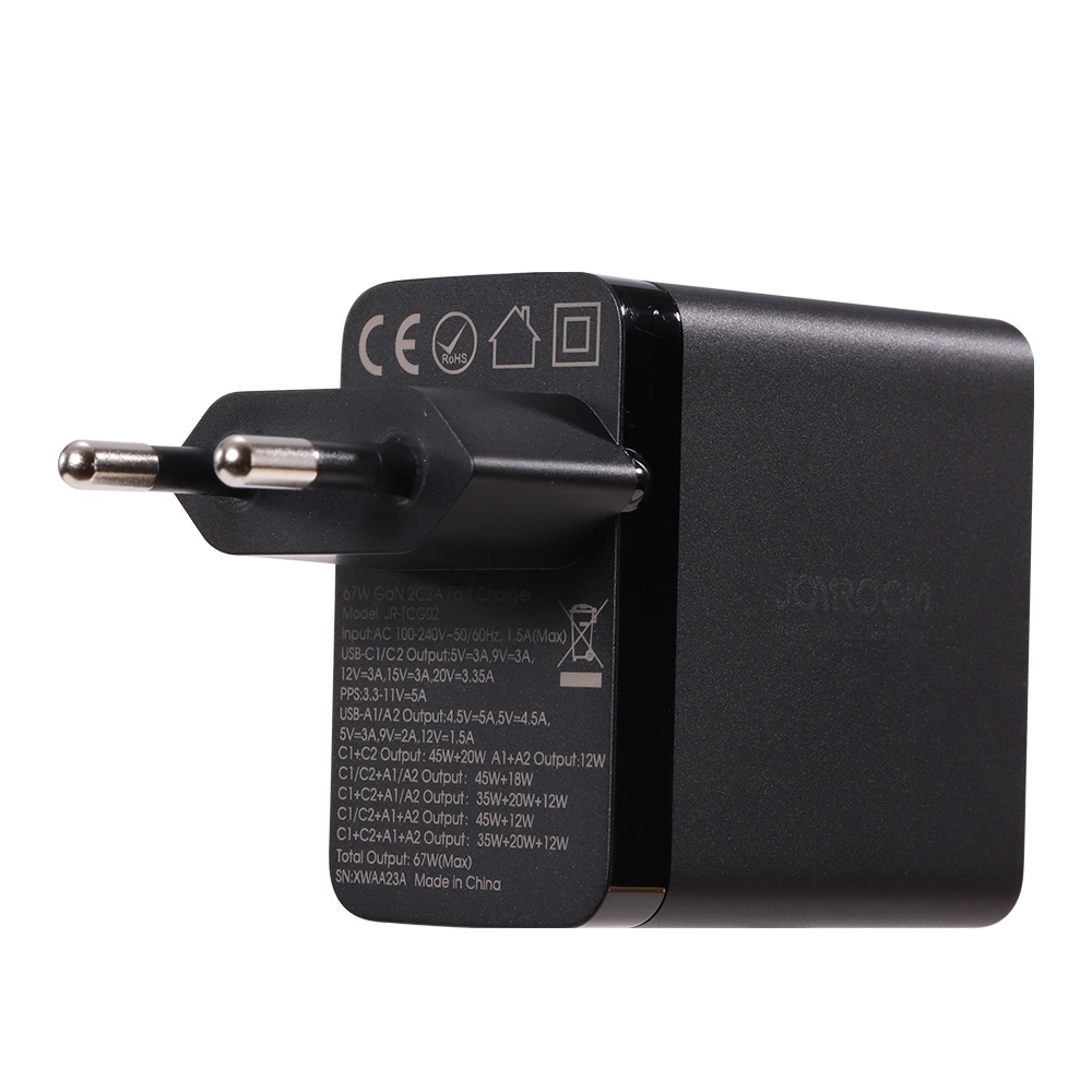 Joyroom GaN charger 67W 4 ports (2x USB, 2x USB C) black (TCG02) + USB C - USB C cable 100W 1.2meng