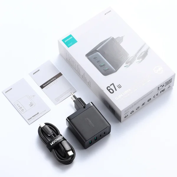 Joyroom GaN charger 67W 4 ports (2x USB, 2x USB C) black (TCG02) + USB C - USB C cable 100W 1.2meng