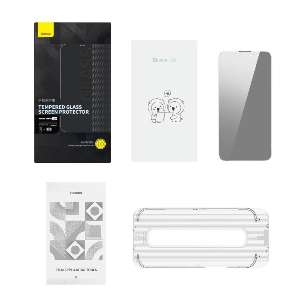 Baseus Privacy Tempered Glass for iPhone 14 Pro Full Screen 0.3mm Privacy Filter Anti Spy + Mounting Frameeng
