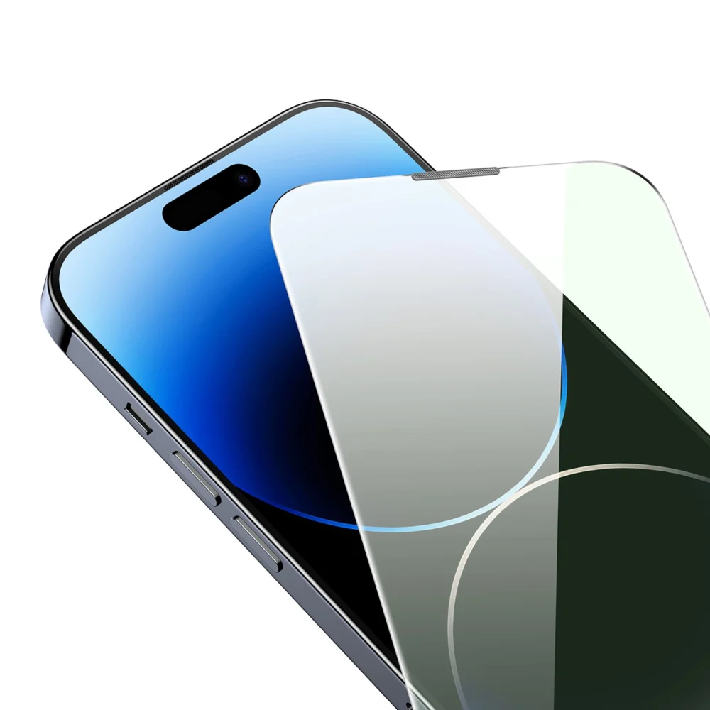 Baseus Full Screen Tempered Glass for iPhone 14 Pro Max with Anti Blue Light Filter and 0.3mm Speaker Cover + Mounting Frameeng