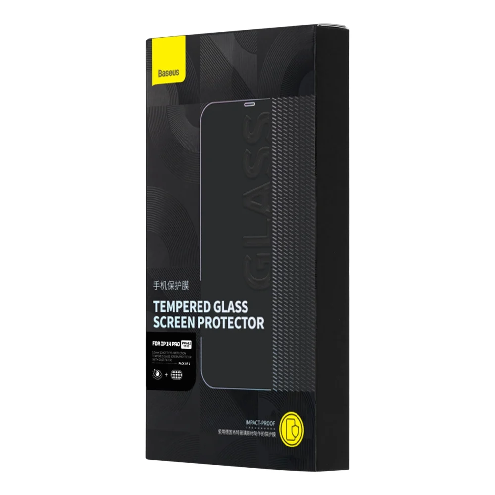 Baseus Full Screen Tempered Glass for iPhone 14 Pro with Anti Blue Light Filter and 0.3mm Speaker Cover + Mounting Frameeng