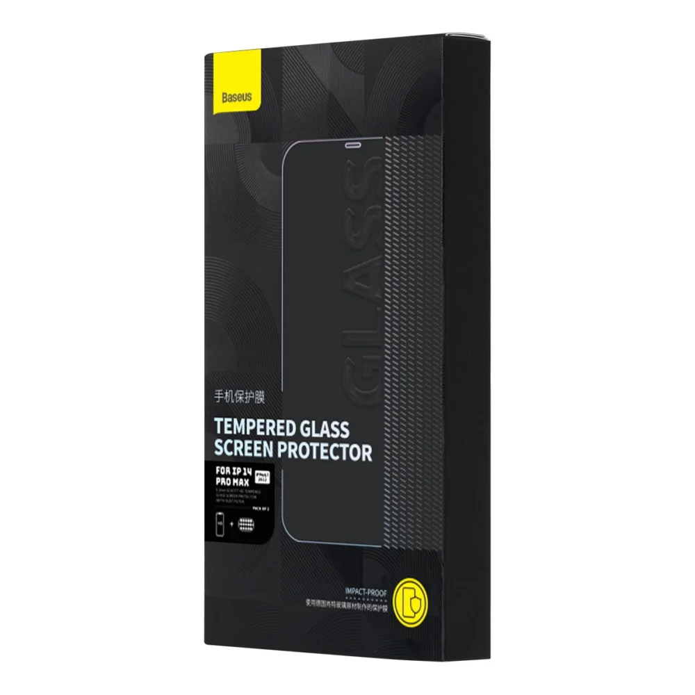 Baseus Set of 2x Tempered Glass for iPhone 14 Pro Max Full Screen with Speaker Cover 0.3mm + Mounting Frameeng