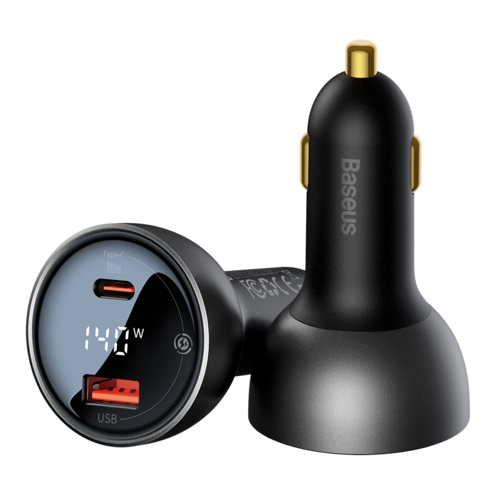 Baseus Digital Display Fast Car Charger USB-A / USB-C PD3.1 140W black + USB-C cable Baseus Superior Series 5A 240W 1m black (CGZX070001)eng