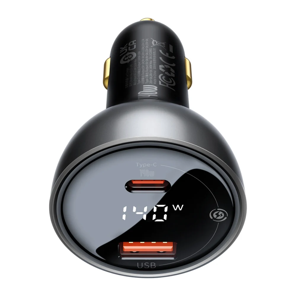 Baseus Digital Display Fast Car Charger USB-A / USB-C PD3.1 140W black + USB-C cable Baseus Superior Series 5A 240W 1m black (CGZX070001)eng