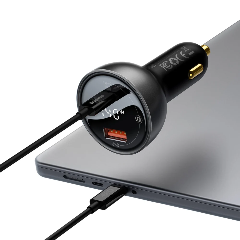 Baseus Digital Display Fast Car Charger USB-A / USB-C PD3.1 140W black + USB-C cable Baseus Superior Series 5A 240W 1m black (CGZX070001)eng