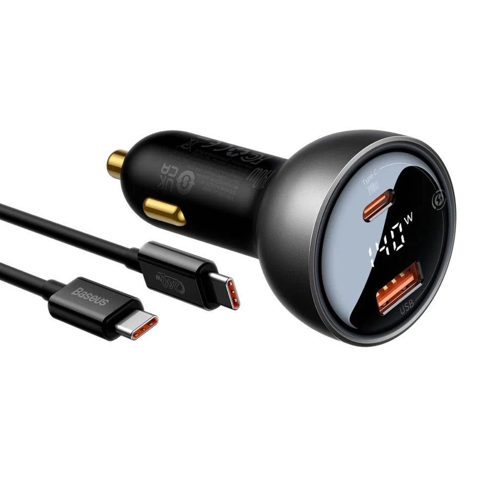 Baseus Digital Display Fast Car Charger USB-A / USB-C PD3.1 140W black + USB-C cable Baseus Superior Series 5A 240W 1m black (CGZX070001)eng
