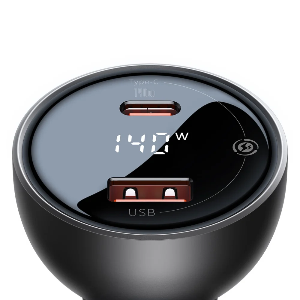 Baseus Digital Display Fast Car Charger USB-A / USB-C PD3.1 140W black + USB-C cable Baseus Superior Series 5A 240W 1m black (CGZX070001)eng