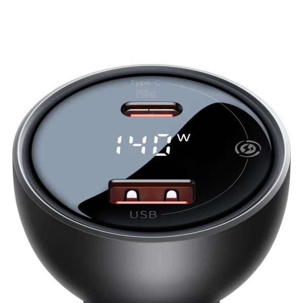 Baseus Digital Display Fast Car Charger USB-A / USB-C PD3.1 140W black + USB-C cable Baseus Superior Series 5A 240W 1m black (CGZX070001)eng