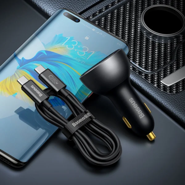Baseus Digital Display Fast Car Charger USB-A / USB-C PD3.1 140W black + USB-C cable Baseus Superior Series 5A 240W 1m black (CGZX070001)eng