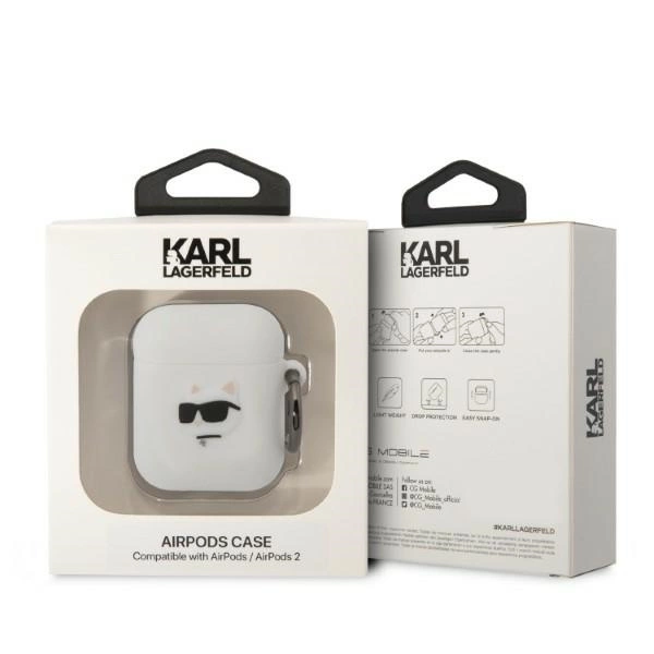 Karl Lagerfeld KLA2RUNCHH AirPods 1/2 cover white/white Silicone Choupette Head 3Deng