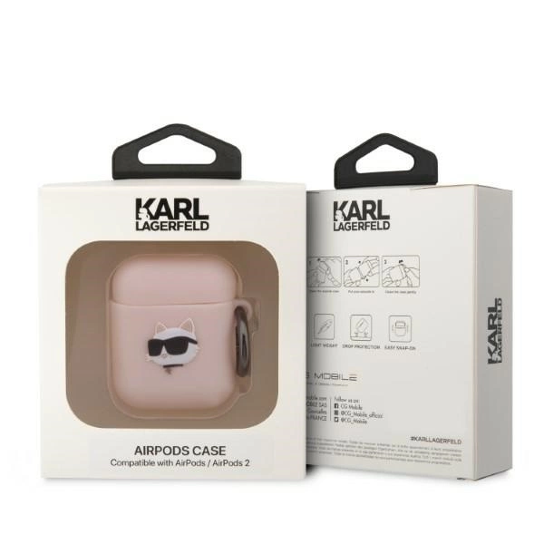 Karl Lagerfeld KLA2RUNCHP AirPods 1/2 cover pink/pink Silicone Choupette Head 3Deng