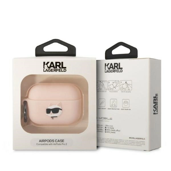 Karl Lagerfeld KLAP2RUNCHP AirPods Pro 2 cover pink/pink Silicone Choupette Head 3Deng