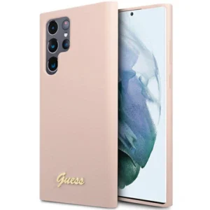 Guess GUHCS23LLSLMGPP S23 Ultra S918 pink/pink hardcase Silicone Script Metal Logoeng