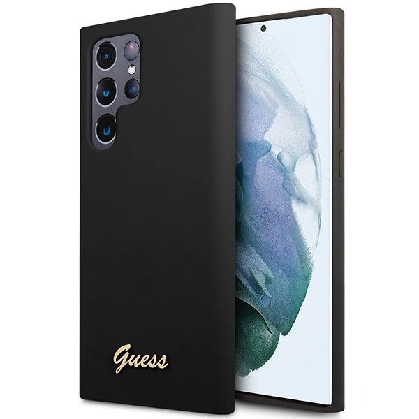 Guess GUHCS23LSLSMK S23 Ultra S918 black/black hardcase Silicone Vintage Gold Logoeng