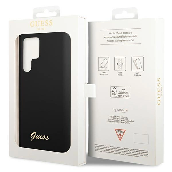 Guess GUHCS23LSLSMK S23 Ultra S918 black/black hardcase Silicone Vintage Gold Logoeng