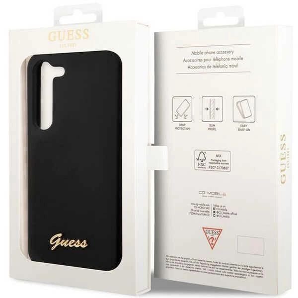Guess GUHCS23SSLSMK S23 S911 black/black hardcase Silicone Vintage Gold Logoeng