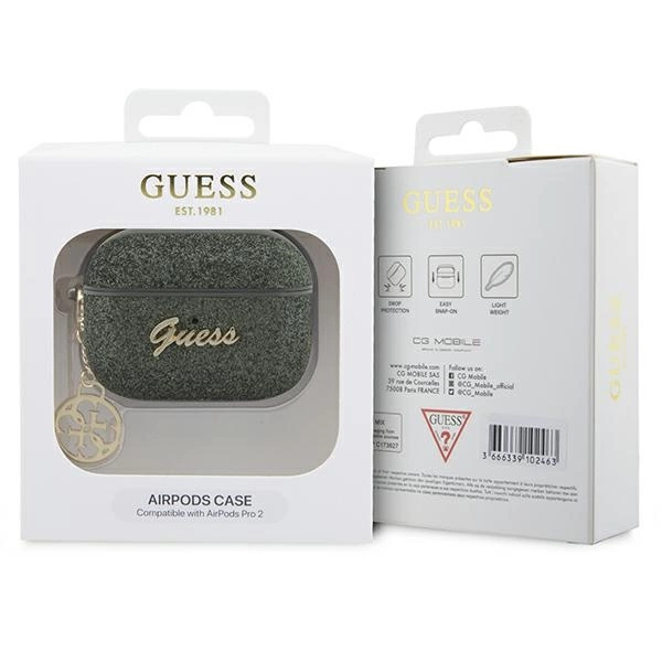Guess GUAP2GLGSHA AirPods Pro 2 cover green/kaki Glitter Flake 4G Charmeng