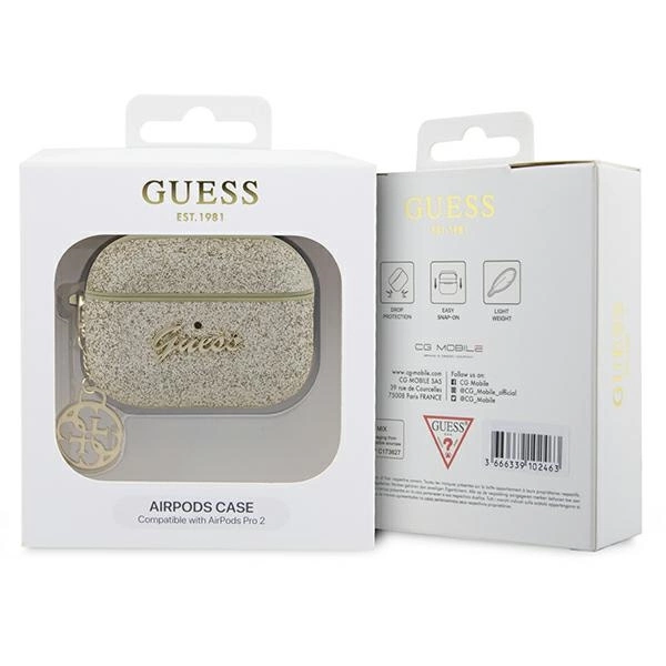 Guess GUAP2GLGSHD AirPods Pro 2 cover gold/gold Glitter Flake 4G Charmeng