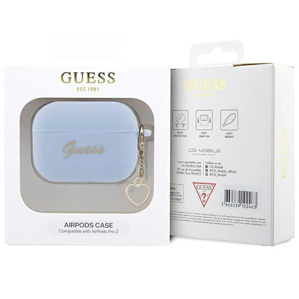 Guess GUAP2LSCHSB AirPods Pro 2 cover blue/blue Silicone Charm Heart Collectioneng