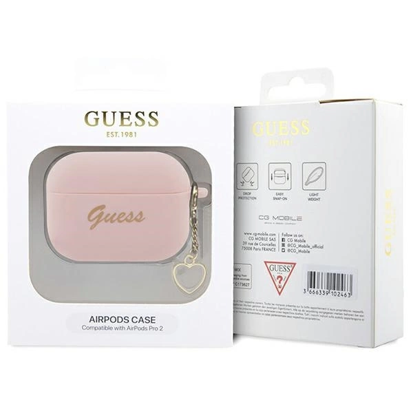 Guess GUAP2LSCHSP AirPods Pro 2 cover pink/pink Silicone Charm Heart Collectioneng