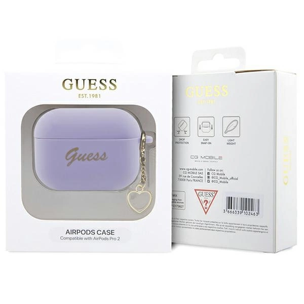 Guess GUAP2LSCHSU AirPods Pro 2 cover purple/purple Silicone Charm Heart Collectioneng