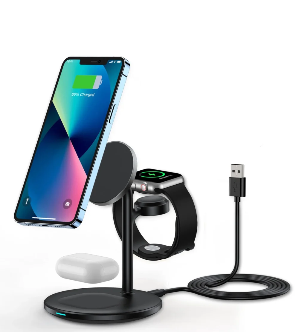 Choetech T585-F 3in1 Magnetic wireless charger station for iPhone 12/13/14 series,AirPods Pro and iwatch charger Blackeng