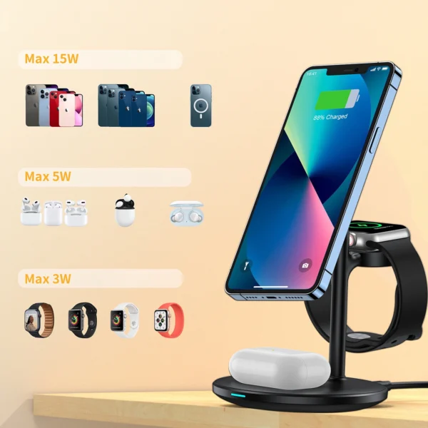 Choetech T585-F 3in1 Magnetic wireless charger station for iPhone 12/13/14 series,AirPods Pro and iwatch charger Blackeng