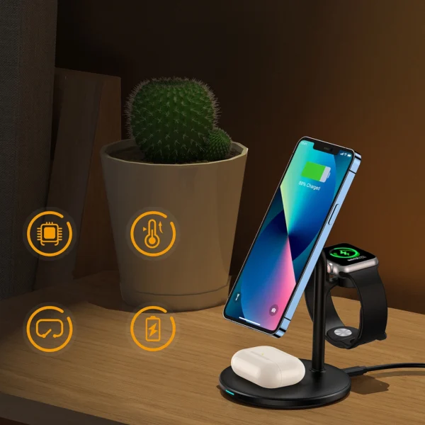 Choetech T585-F 3in1 Magnetic wireless charger station for iPhone 12/13/14 series,AirPods Pro and iwatch charger Blackeng