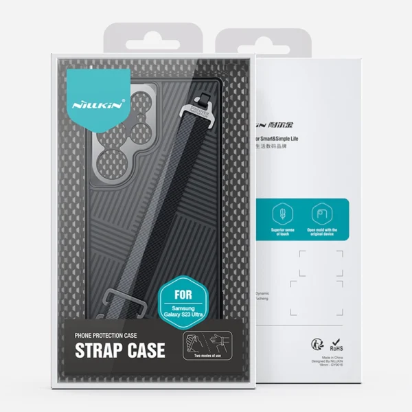 Nillkin Strap Case Case for Samsung Galaxy S23 Ultra Armored Cover with Wrist Strap Blackeng