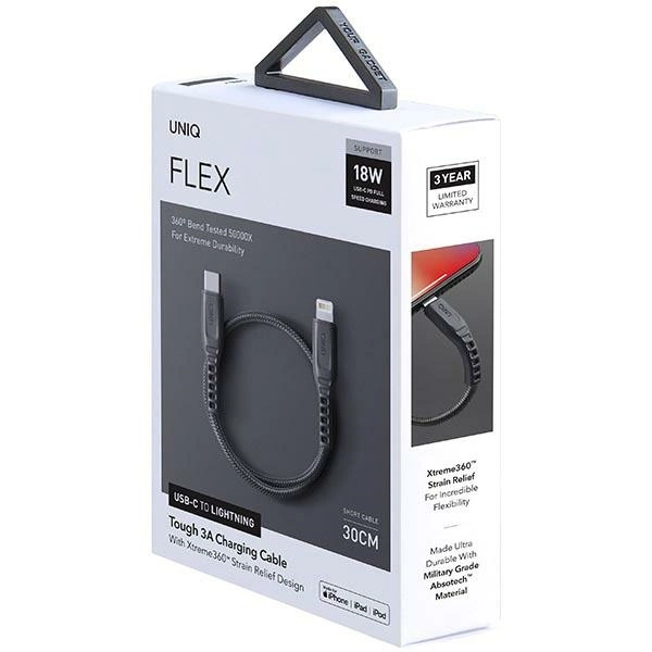 Uniq Flex USB-C / Lightning 18W nylon cable 30 cm - grayeng