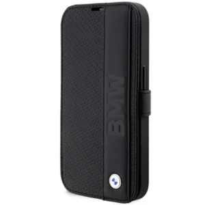 Case BMW BMBKP14X22RDPK iPhone 14 Pro Max 6.7" black/black bookcase Leather Textured&Stripeeng