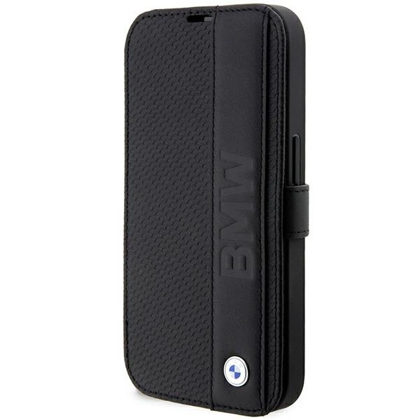 Case BMW BMBKP14X22RDPK iPhone 14 Pro Max 6.7" black/black bookcase Leather Textured&Stripeeng