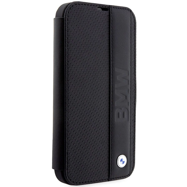Case BMW BMBKP14X22RDPK iPhone 14 Pro Max 6.7" black/black bookcase Leather Textured&Stripeeng