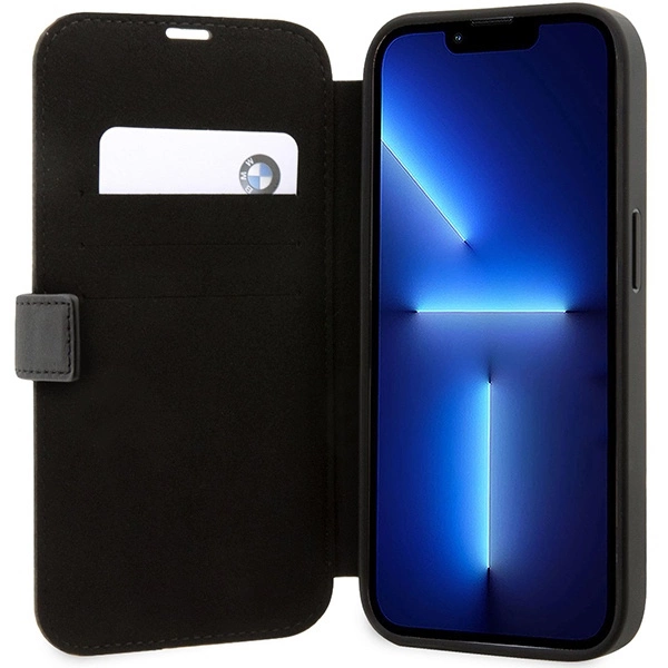 Case BMW BMBKP14X22RDPK iPhone 14 Pro Max 6.7" black/black bookcase Leather Textured&Stripeeng