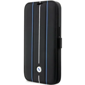 Case BMW BMBKP14X22RVSK iPhone 14 Pro Max 6.7" black/black bookcase Leather Stamp Blue Lineseng