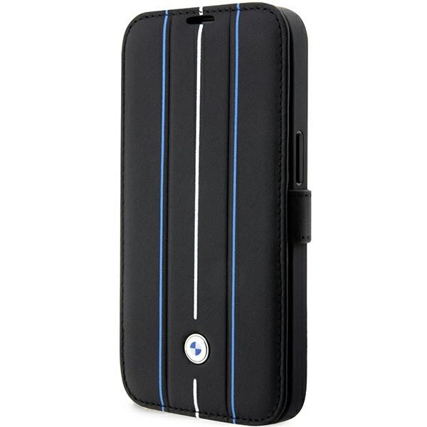 Case BMW BMBKP14X22RVSK iPhone 14 Pro Max 6.7" black/black bookcase Leather Stamp Blue Lineseng