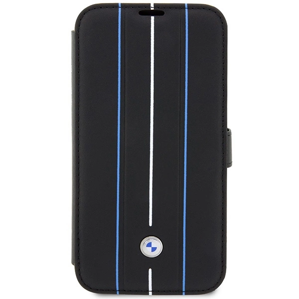 Case BMW BMBKP14X22RVSK iPhone 14 Pro Max 6.7" black/black bookcase Leather Stamp Blue Lineseng
