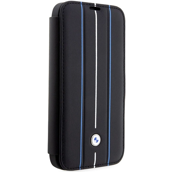 Case BMW BMBKP14X22RVSK iPhone 14 Pro Max 6.7" black/black bookcase Leather Stamp Blue Lineseng