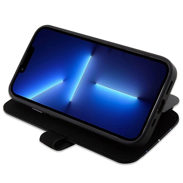 Case BMW BMBKP14X22RVSK iPhone 14 Pro Max 6.7" black/black bookcase Leather Stamp Blue Lineseng
