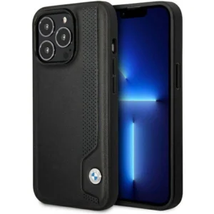Case BMW BMHCP14L22RBDK iPhone 14 Pro 6.1" black/black hardcase Leather Blue Dotseng