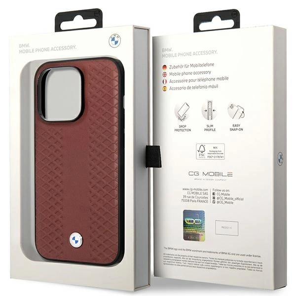 Case BMW BMHCP14L22RFGR iPhone 14 Pro 6.1" Burgundy/burgundy Leather Diamond Patterneng