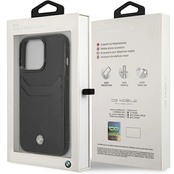 Case BMW BMHCP14X22RSEPK iPhone 14 Pro Max 6.7" black/black Leather Card Sloteng