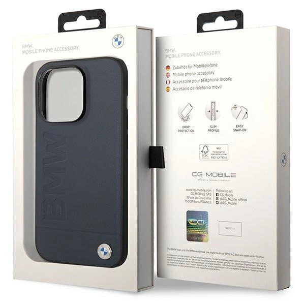 Case BMW BMHMP14LSLLNA iPhone 14 Pro 6.1" navy/navy hardcase Leather Hot Stamp MagSafeeng