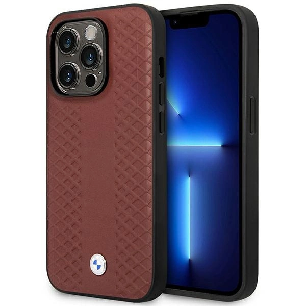 Case BMW BMHMP14X22RFGR iPhone 14 Pro Max 6.7" Burgundy/burgundy Leather Diamond Pattern MagSafeeng