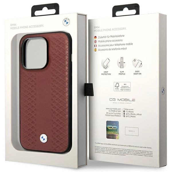 Case BMW BMHMP14X22RFGR iPhone 14 Pro Max 6.7" Burgundy/burgundy Leather Diamond Pattern MagSafeeng
