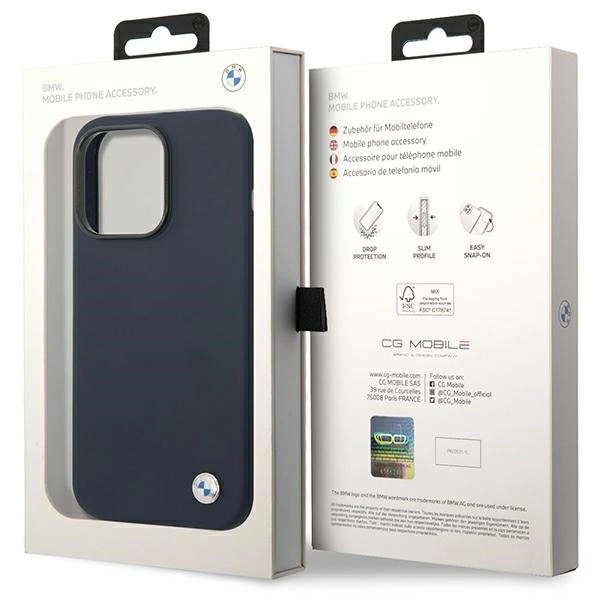 Case BMW BMHMP14XSILNA iPhone 14 Pro Max 6.7" navy blue/navy Silicone Metal Logo MagSafeeng