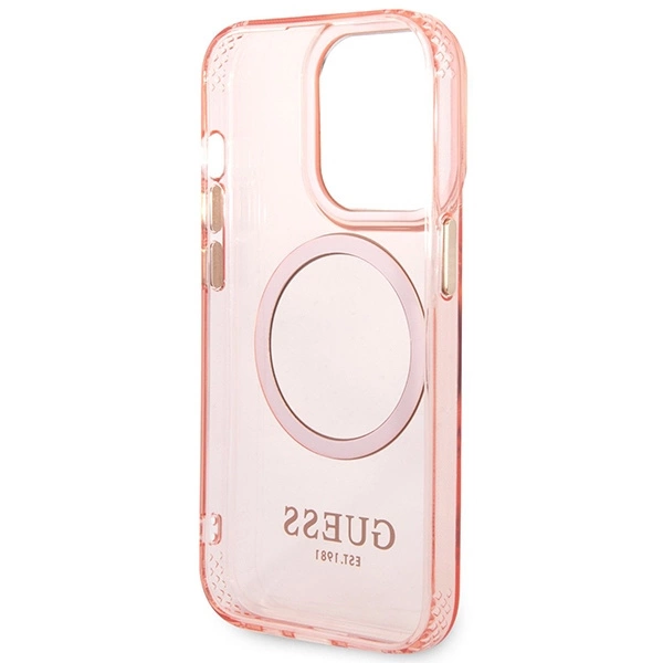 Guess GUHMP14XHTCMP iPhone 14 Pro Max 6.7" pink/pink hard case Gold Outline Translucent MagSafeeng